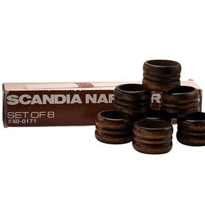 Vintage Scandia Napkin Rings Set of 8 - Dark Wood New Open Box